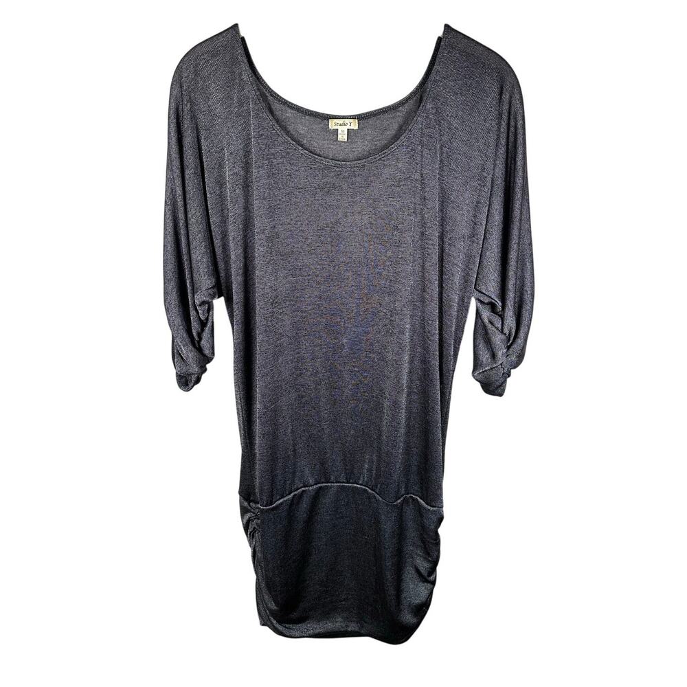Vintage Studio Y Gray Y2K Ruched 1/2 Sleeve Blouse Women's Medium